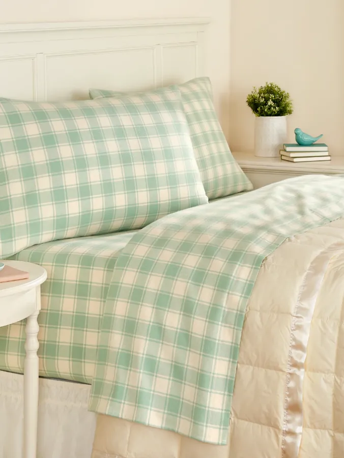 Yarn-Dyed Check Portuguese Cotton Flannel Sheet Set