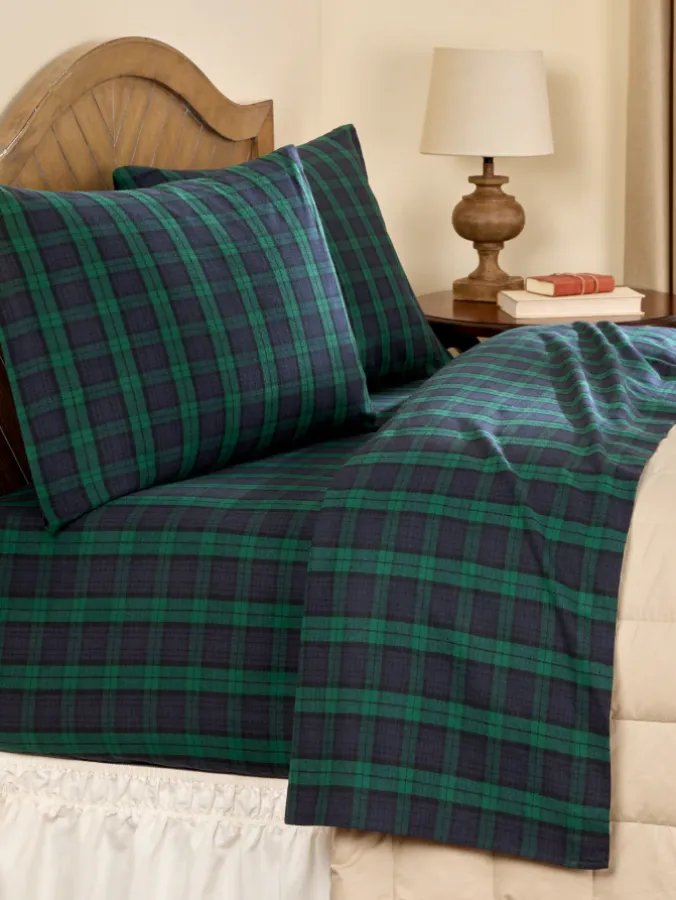 Yarn-Dyed Plaid Portuguese Cotton Flannel Sheet Set