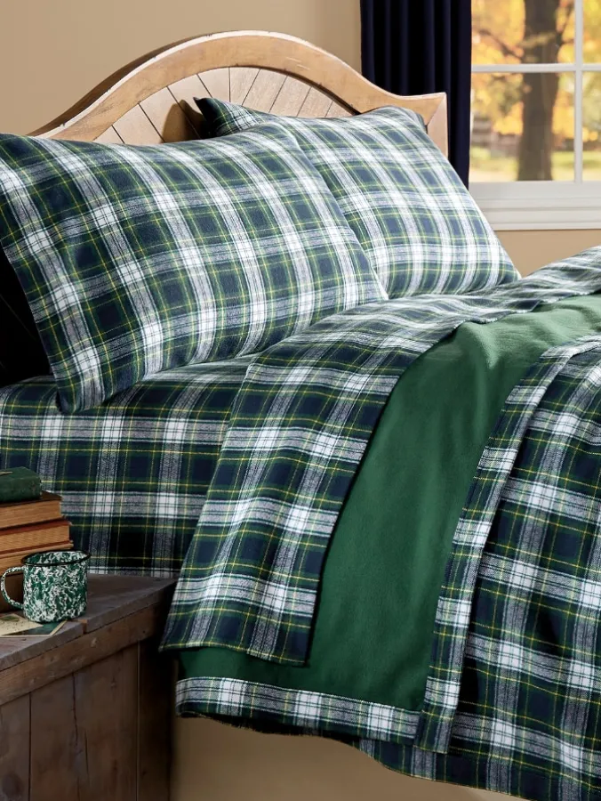 Yarn-Dyed Plaid Portuguese Cotton Flannel Sheet Set