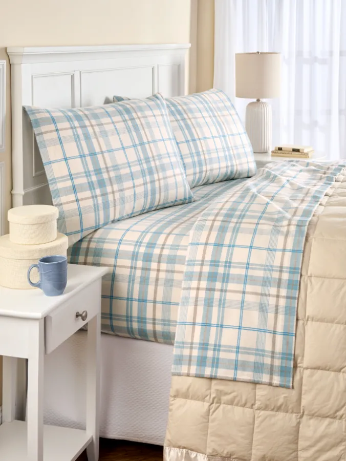 Yarn-Dyed Plaid Portuguese Cotton Flannel Sheet Set