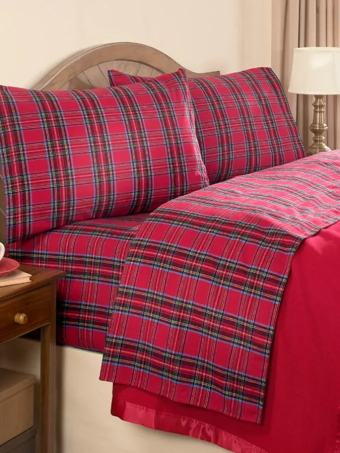 Yarn-Dyed Plaid Portuguese Cotton Flannel Sheet Set