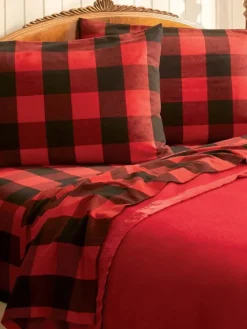Yarn-Dyed Red Buffalo Plaid Portuguese Cotton Flannel Sheet Set