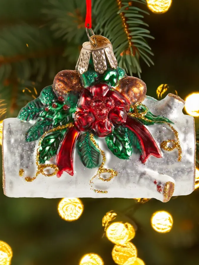Yule Log Blown-Glass Christmas Ornament